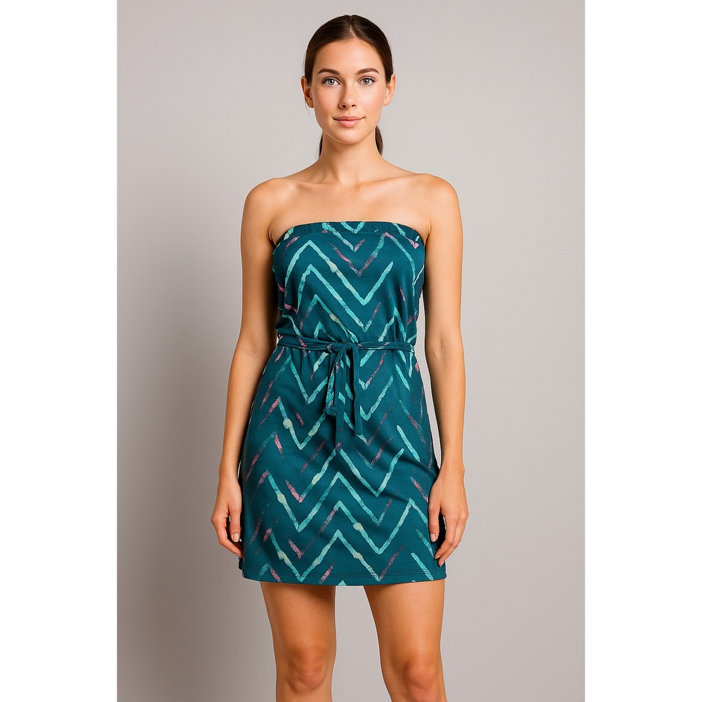Mossimo Strapless Dress Womens XS Tie Waist Blue Geometric‎ Y2K 90s Maximalism